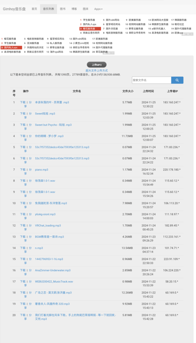 gimhoy音乐盘:免费无限制的MP3外链平台。